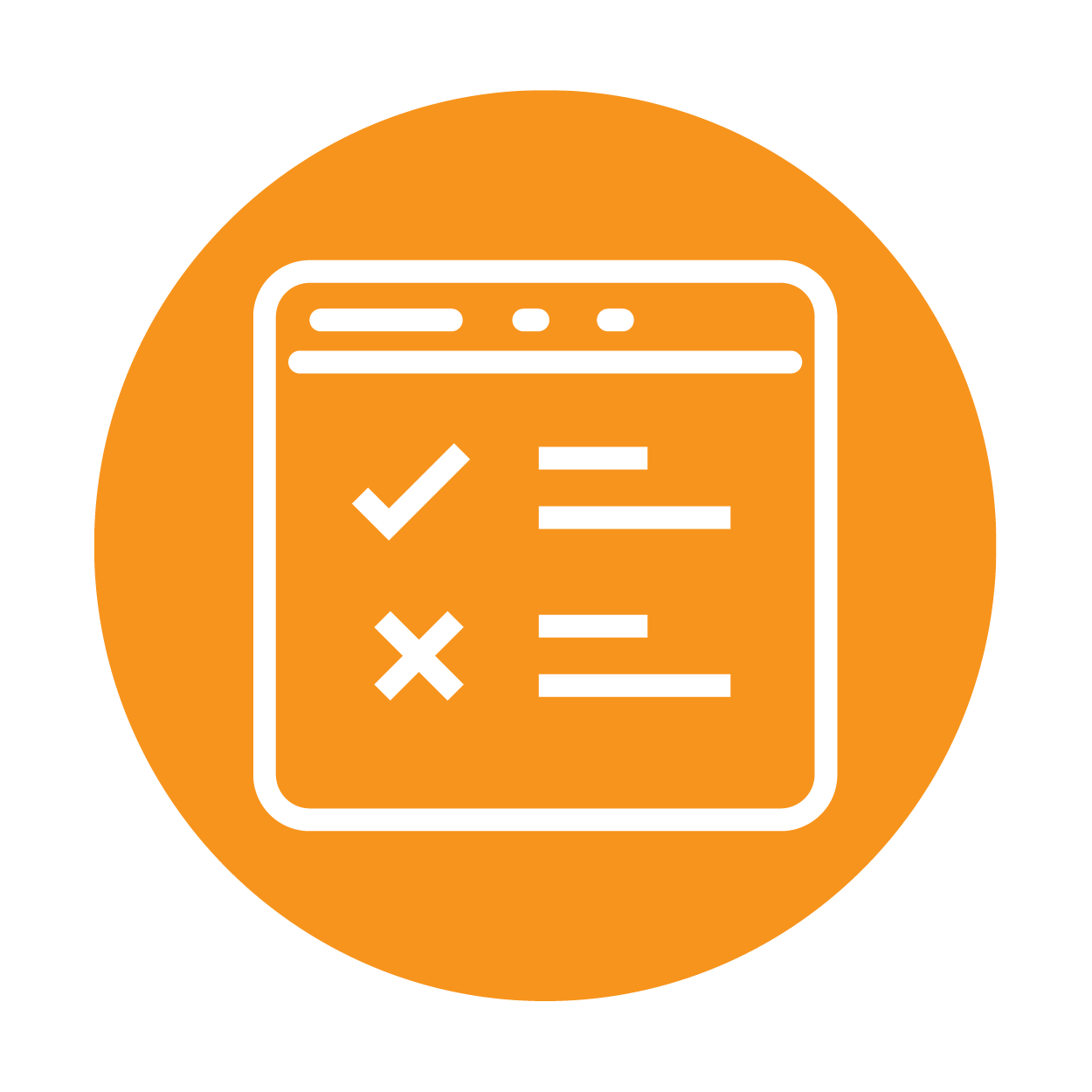 Page with a check mark in an orange circle