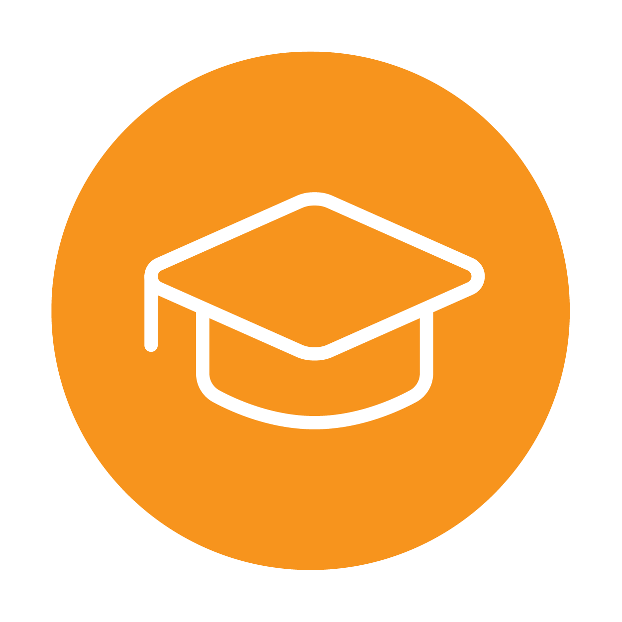 Graduation cap on an orange circle