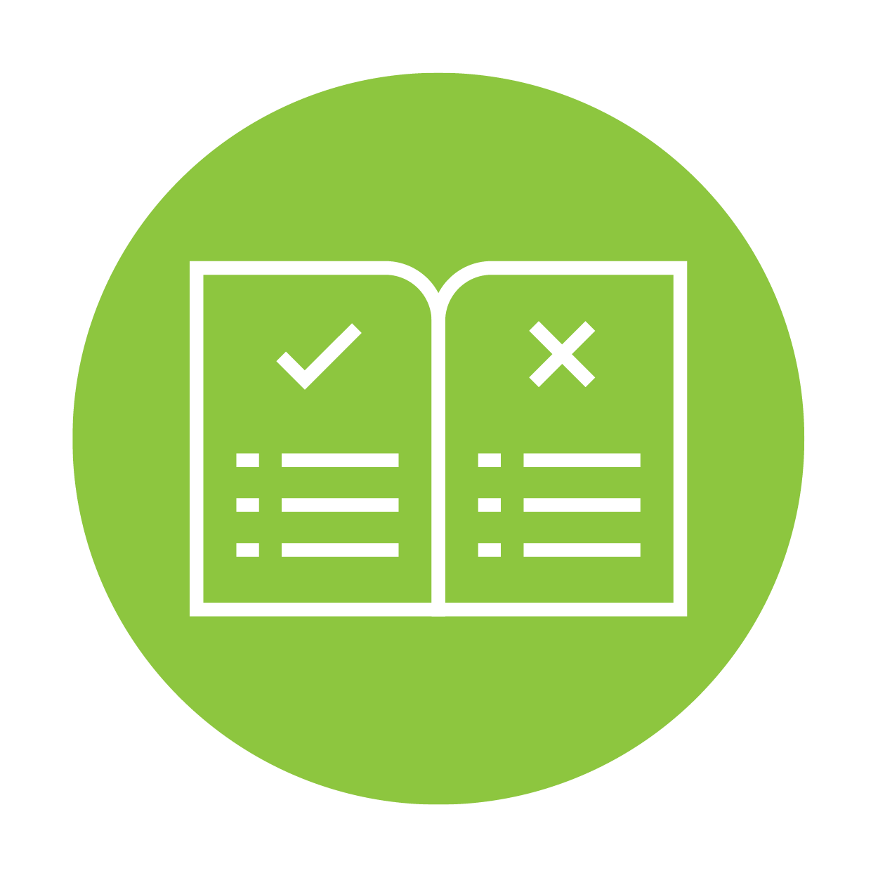 Open book with a check mark in a green circle
