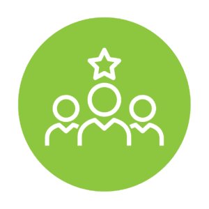 3 people with a star above them on a green circle