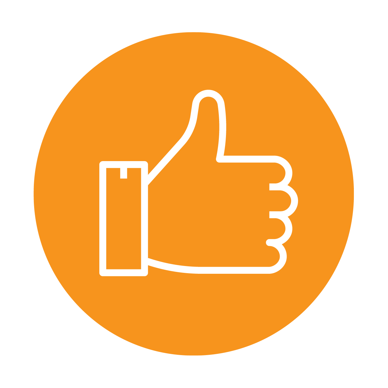 thumbs up on an orange circle