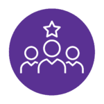 3 people with a star above them on a purple circle