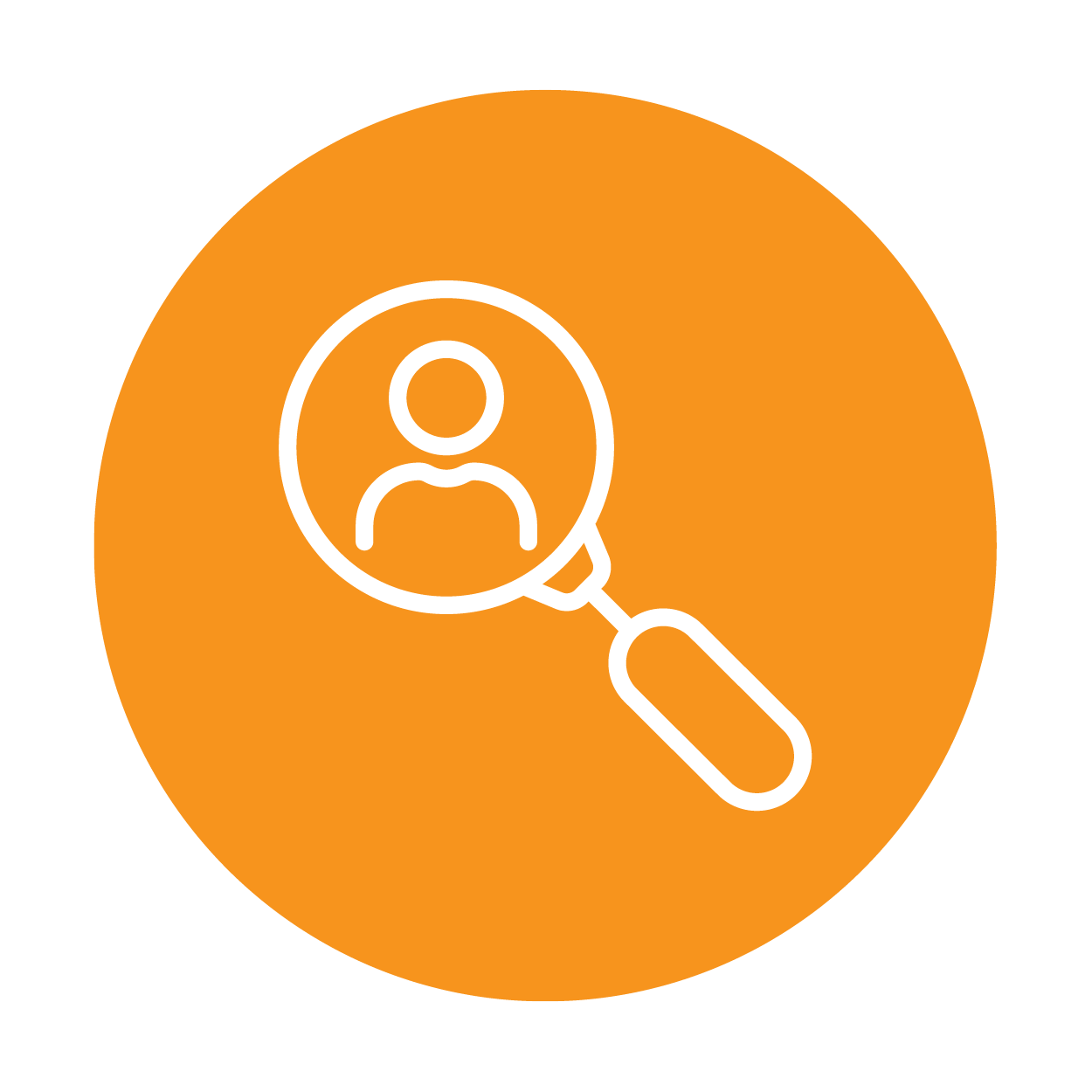 Magnifying lass on a person in an orange circle