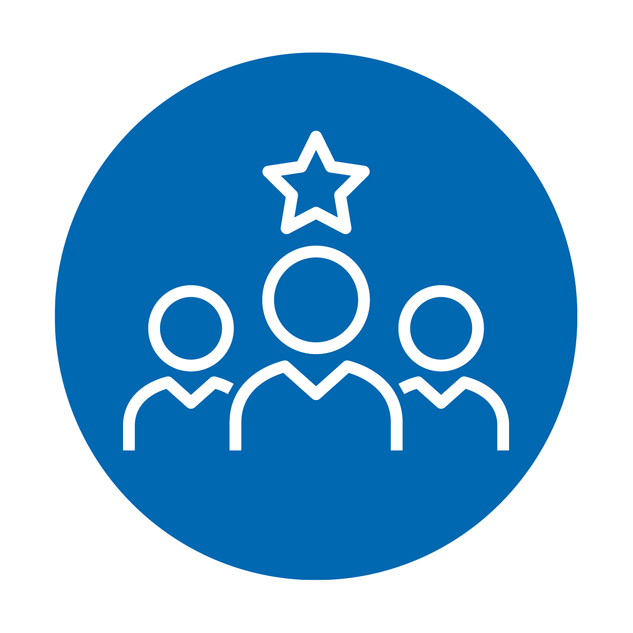 3 people with a star above them on a blue circle