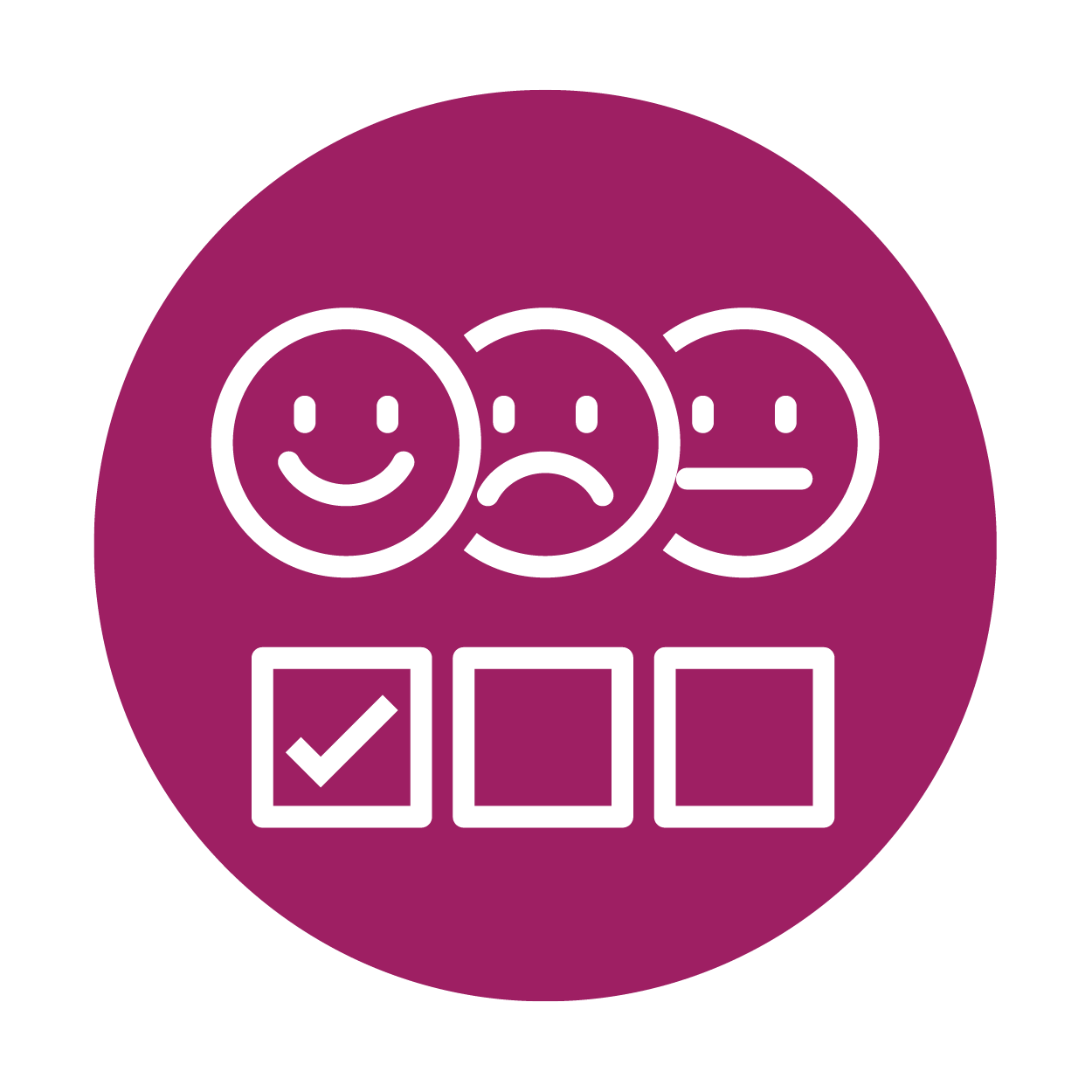 3 faces and check boxes, with a check mark in the happy face in a red circle